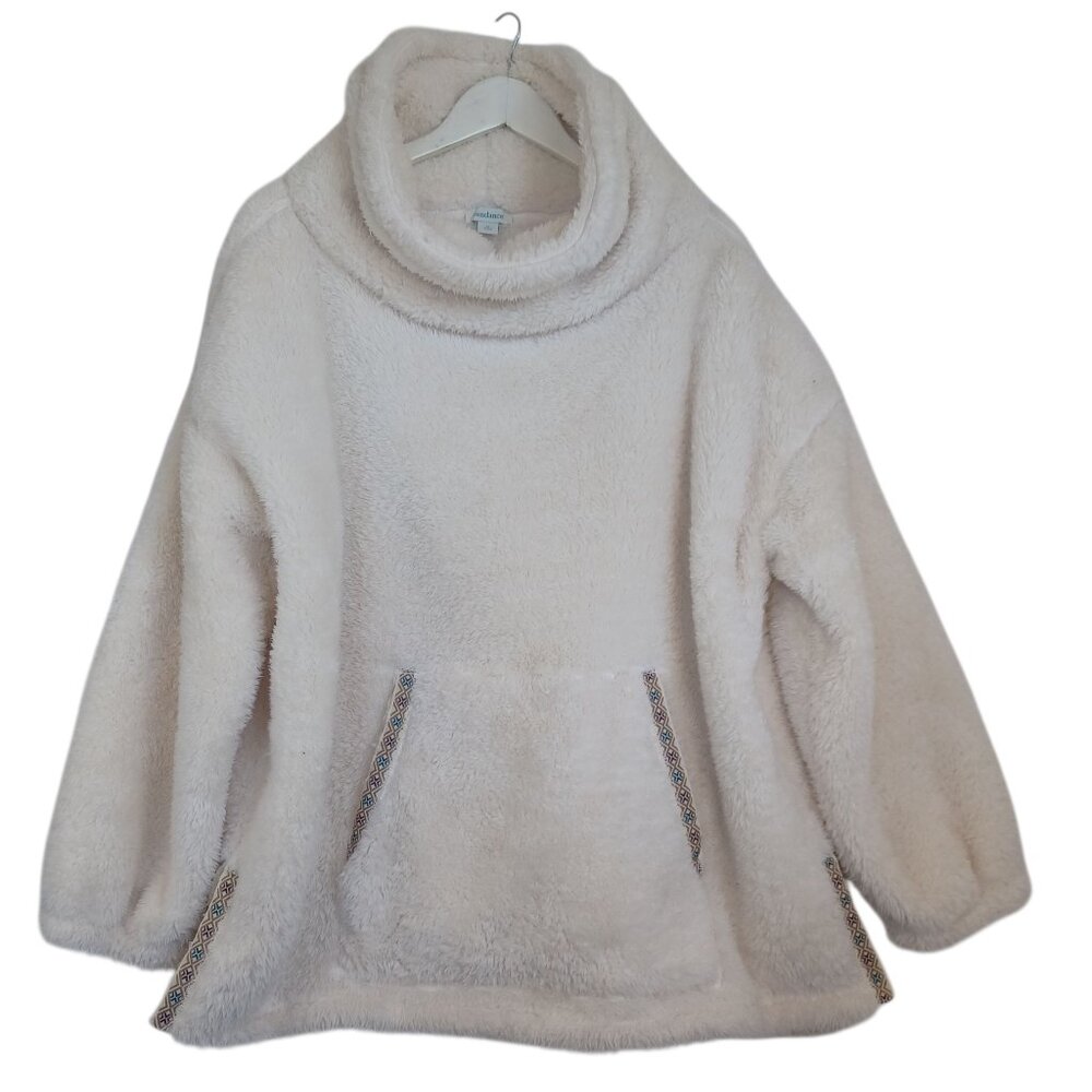 Sundance Pullover Sasha Sherpa Teddy‎ Fleece Oversized Sweater Ivory Womens Med